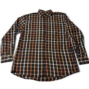 FX Fusion Men's Long Sleeve button up shirt Size Large Blk orange brown